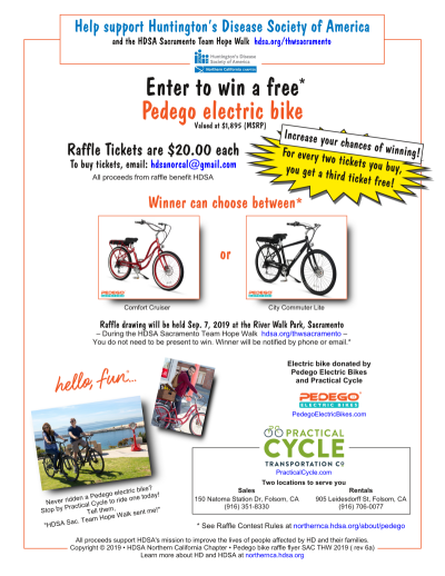 Pedego electric bike raffle flyer
